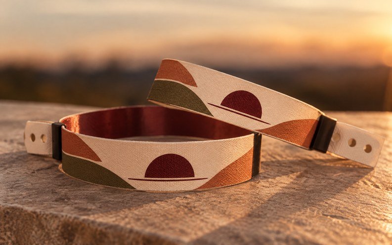 Pulseras de tela Ocaso con el sol del atardecer.